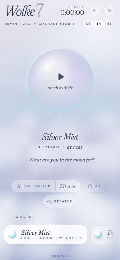 Wolke 7 on a phone: the sound orb with "tap & drift"
